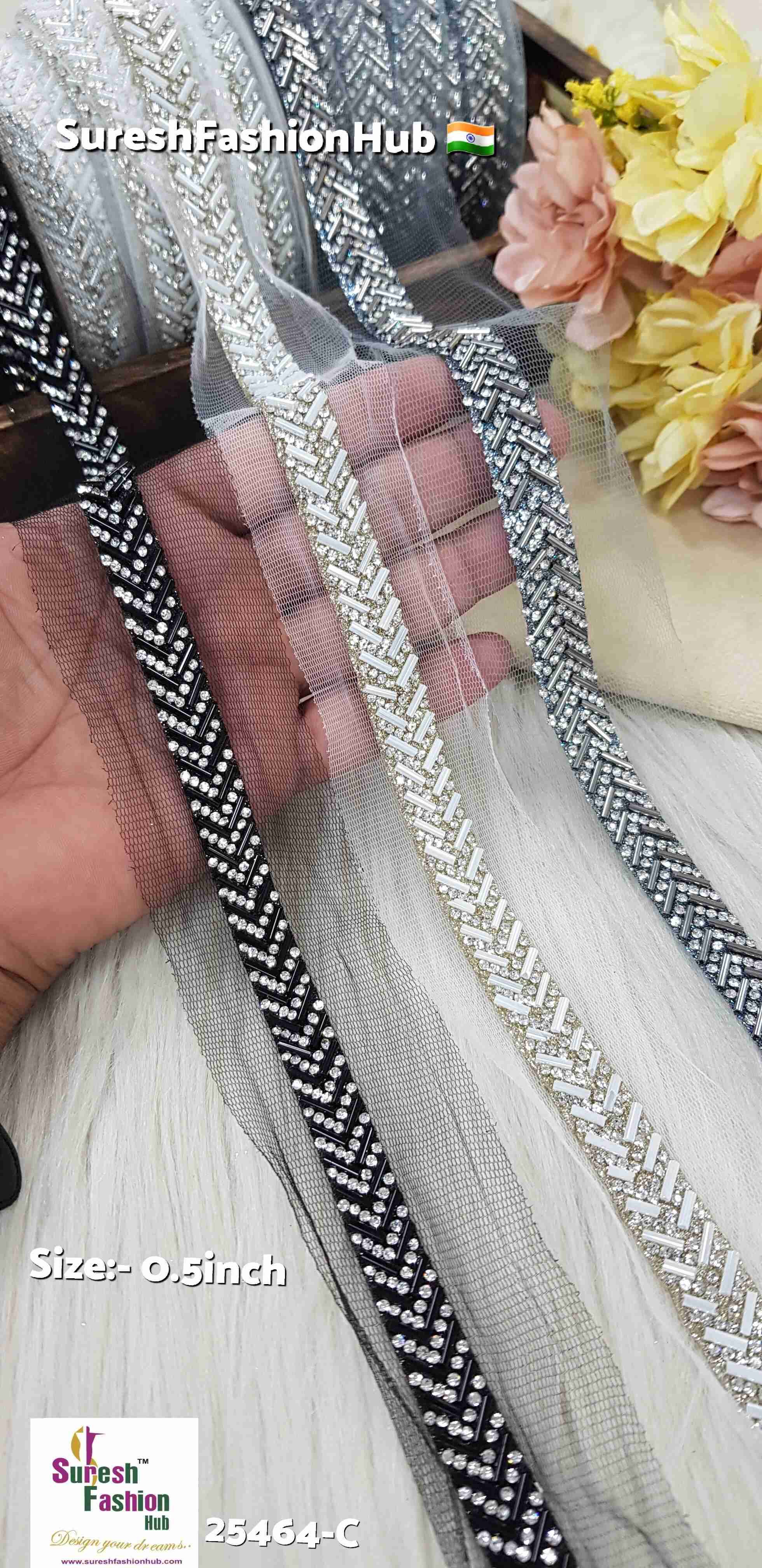 Grey Patti Kaddhana Diamond Net Lace