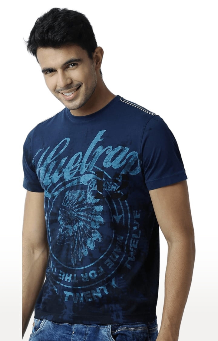 Men's Blue Printed Regular T-Shirt