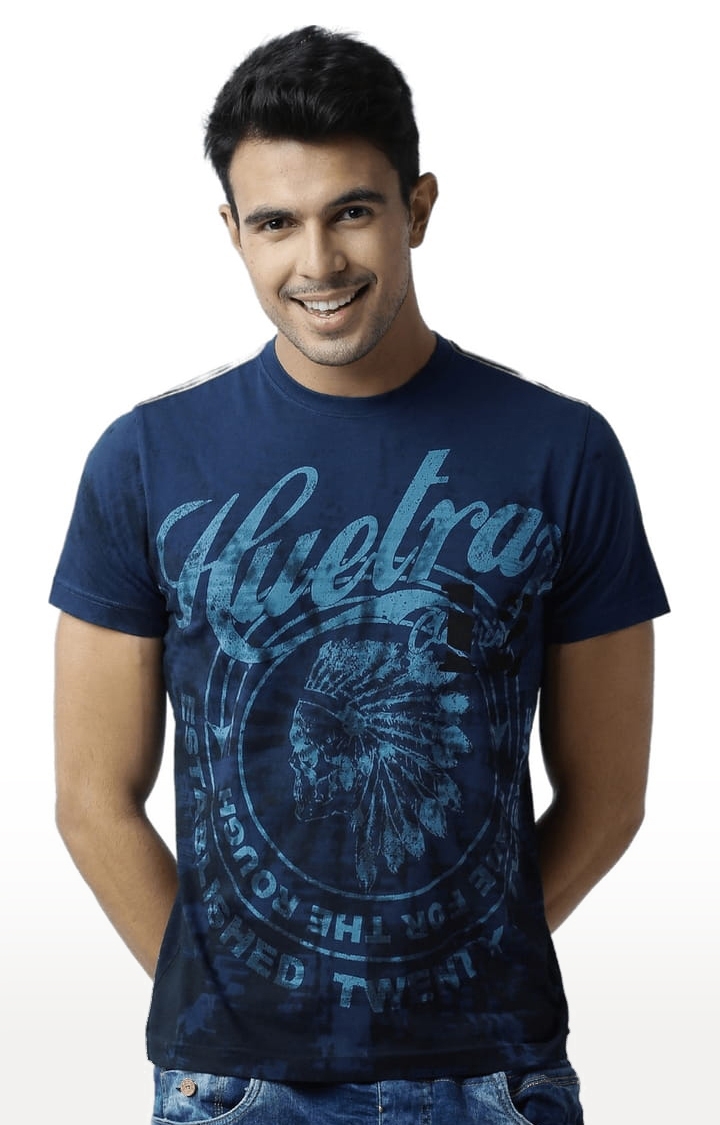 Men's Blue Printed Regular T-Shirt