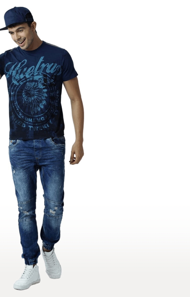 Men's Blue Printed Regular T-Shirt