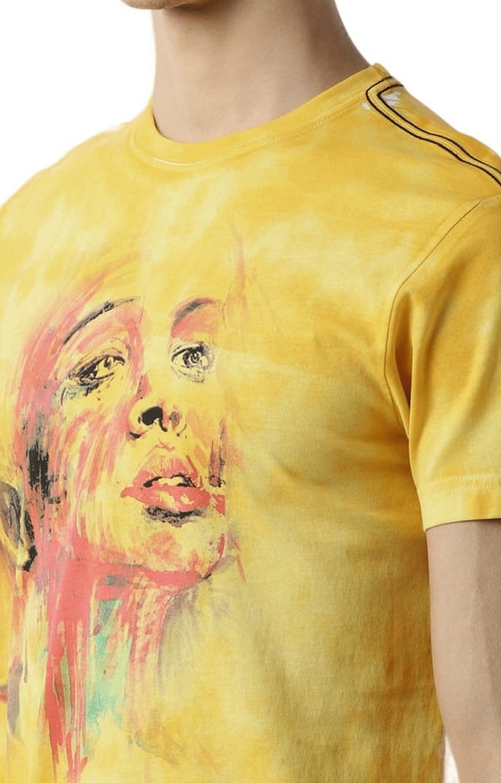 Men's Yellow Printed Regular T-Shirt