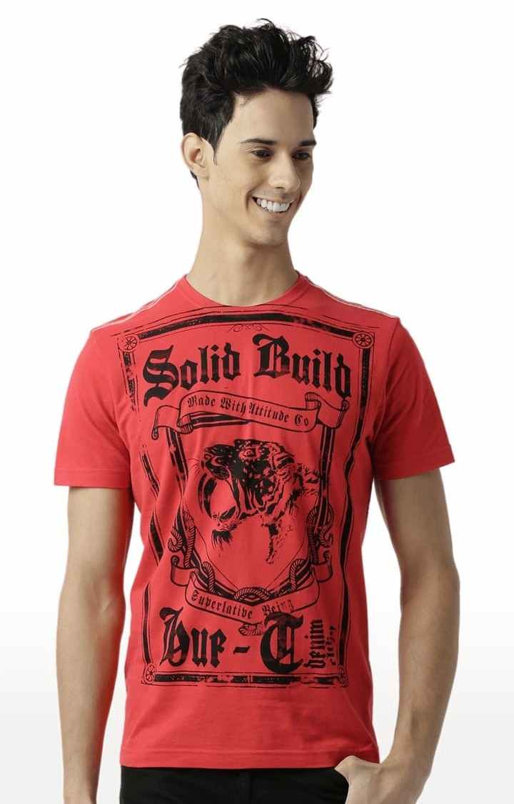 Men's Red Typographic Regular T-Shirt