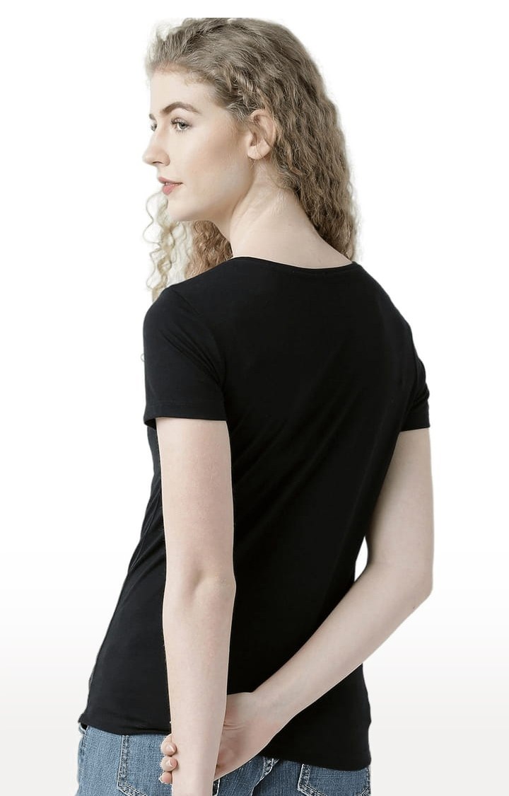 Women's Black Typographic Regular T-Shirt