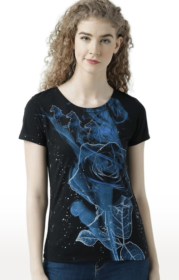 HUETRAP | Women's Black Printed Regular T-Shirt
