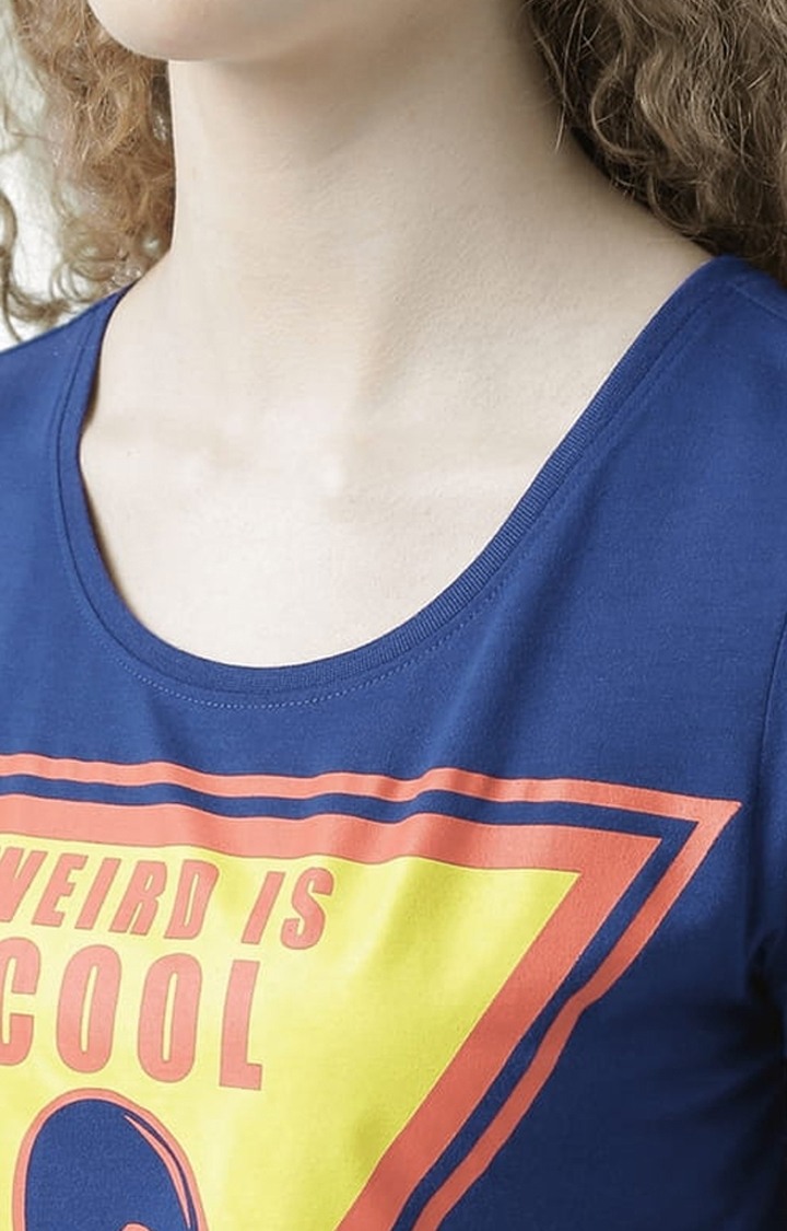 Women's Blue Printed Regular T-Shirt