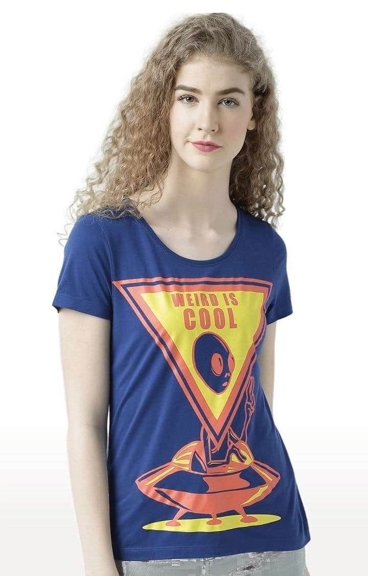 HUETRAP | Women's Blue Printed Regular T-Shirt