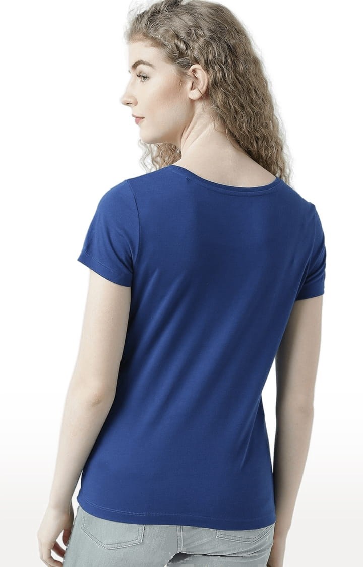 Women's Blue Printed Regular T-Shirt