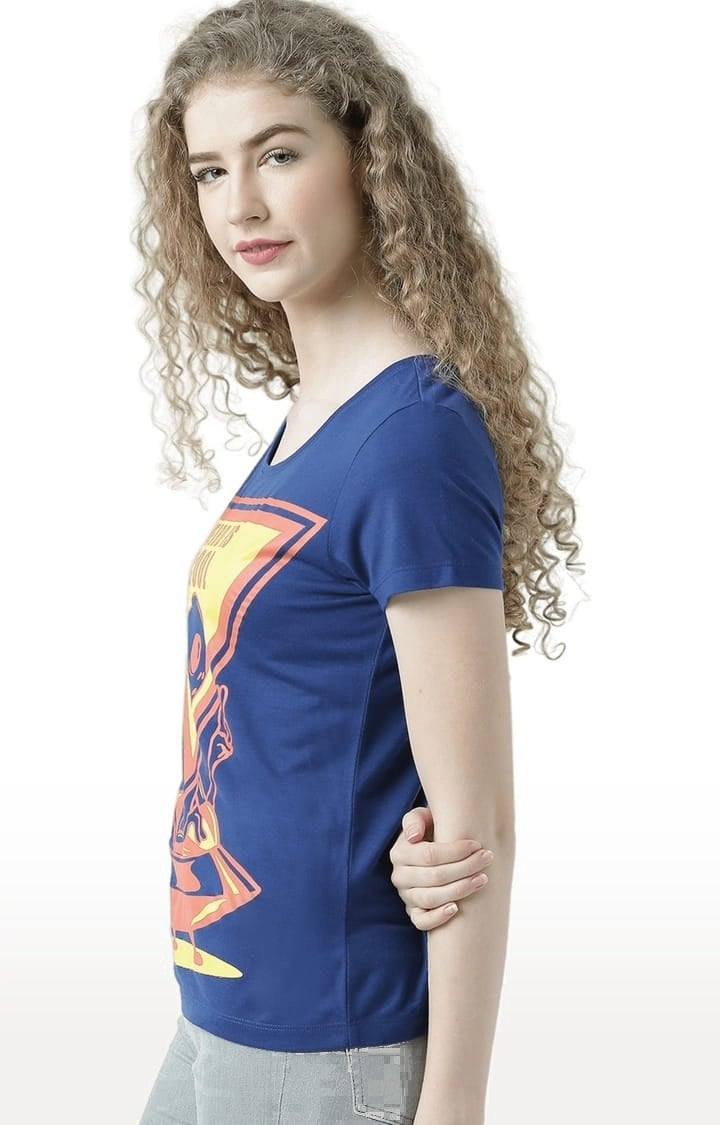 Women's Blue Printed Regular T-Shirt