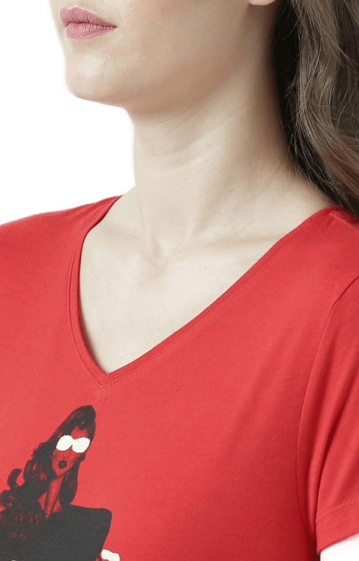 Women's Red Printed Regular T-Shirt