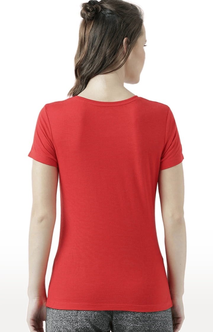 Women's Red Printed Regular T-Shirt