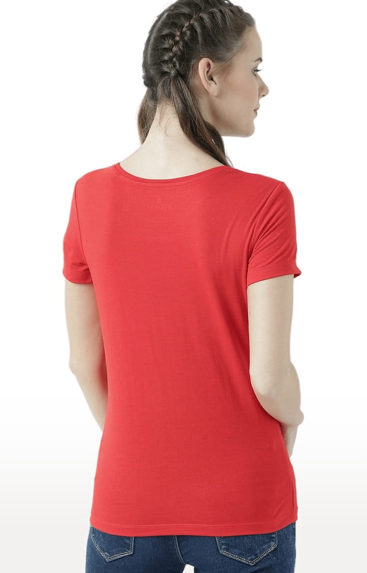 Women's Red Printed Regular T-Shirt