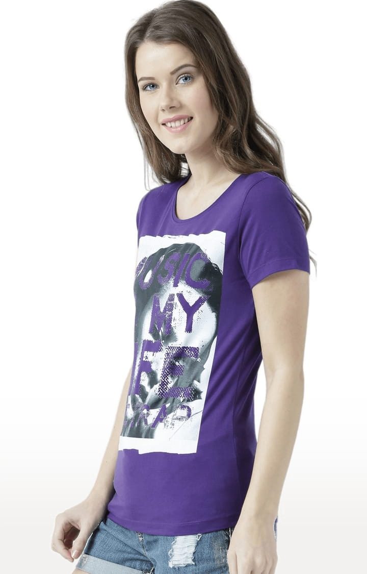 Women's Purple Printed Regular T-Shirt