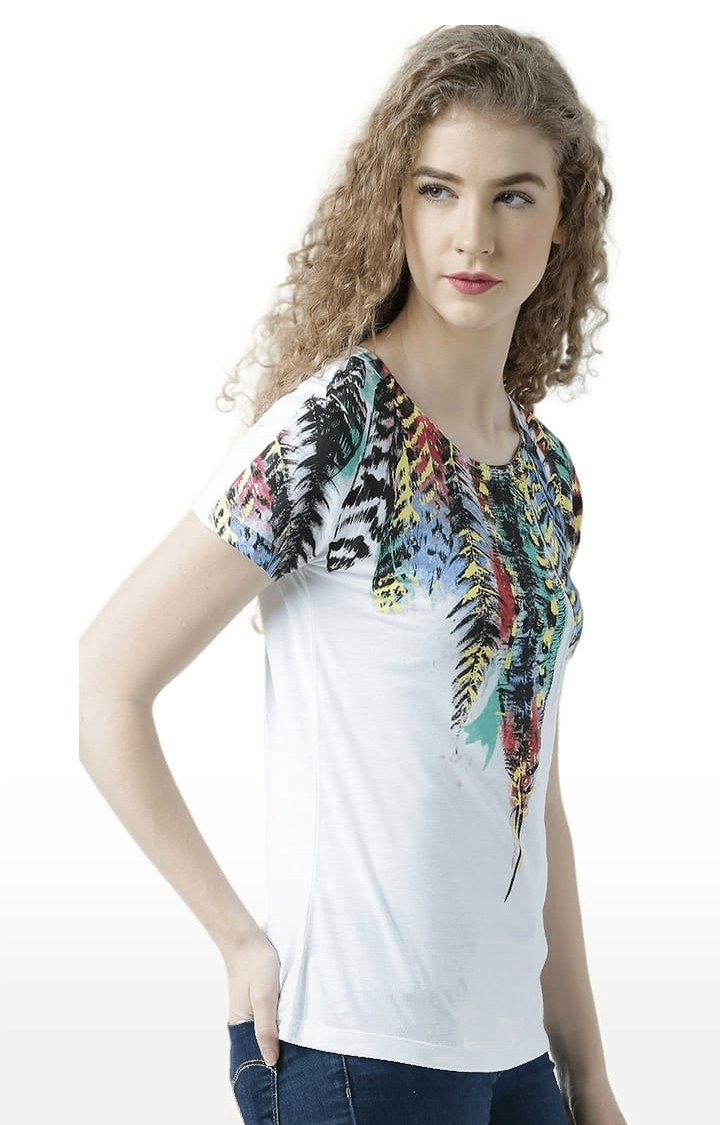 Women's White Printed Regular T-Shirt