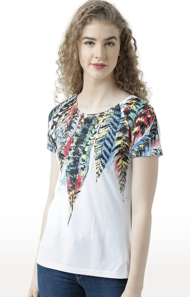 HUETRAP | Women's White Printed Regular T-Shirt