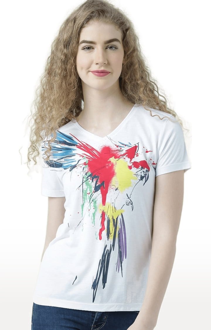 HUETRAP | Women's White Printed Regular T-Shirt