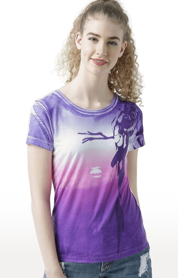 Women's Purple Printed Regular T-Shirt