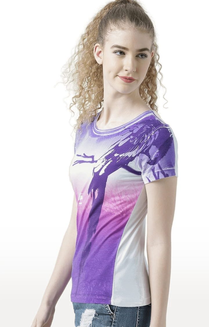 Women's Purple Printed Regular T-Shirt