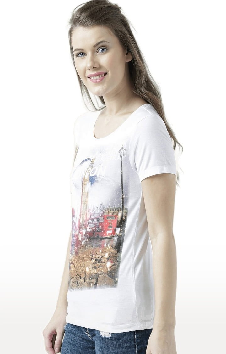 Women's White Printed Regular T-Shirt