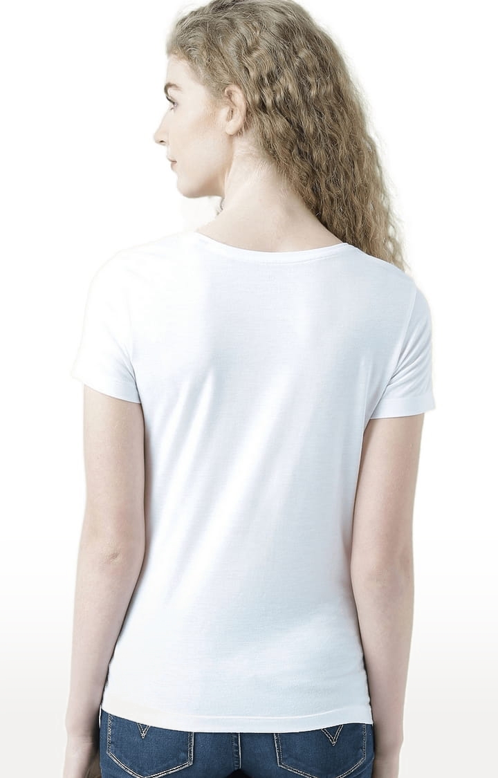 Women's White Printed Regular T-Shirt