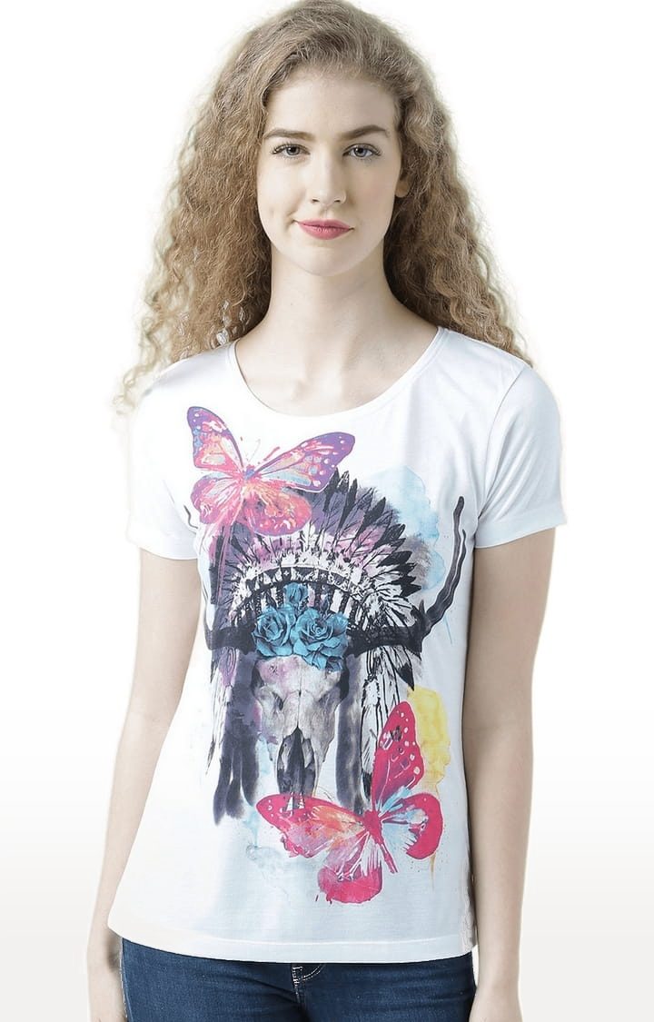 HUETRAP | Women's White Printed Regular T-Shirt