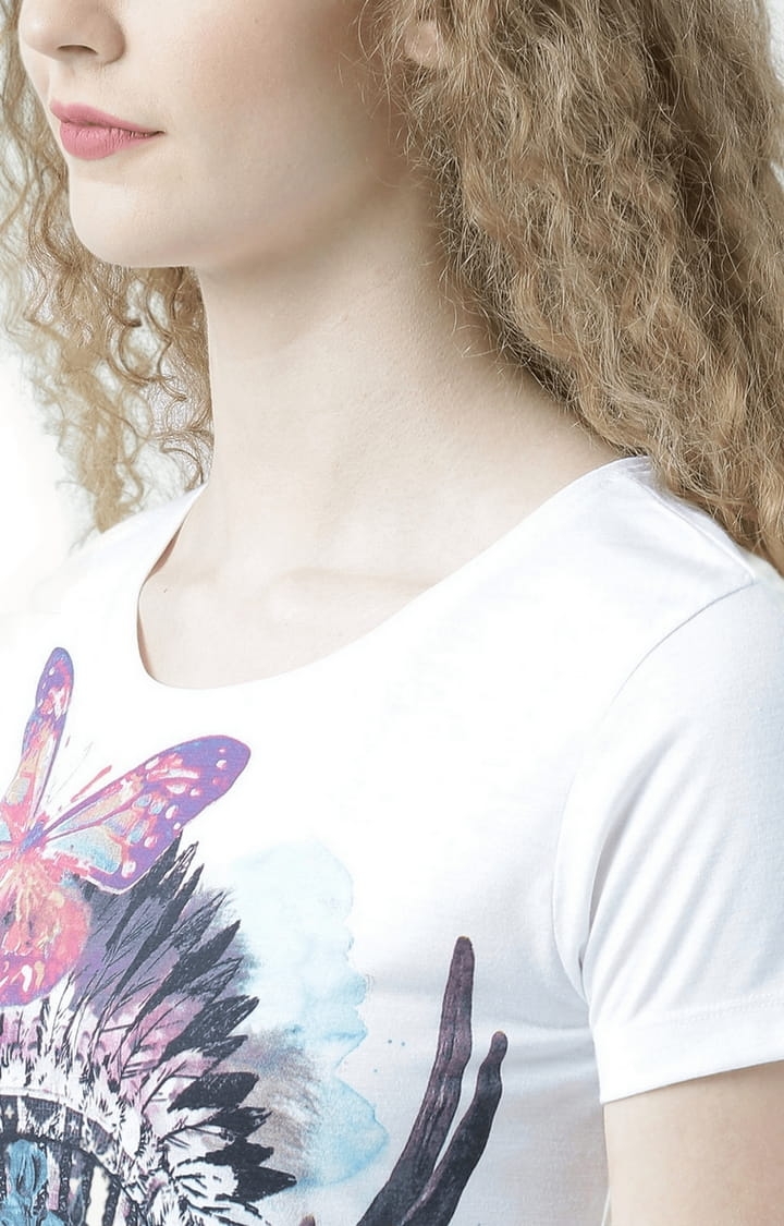 Women's White Printed Regular T-Shirt