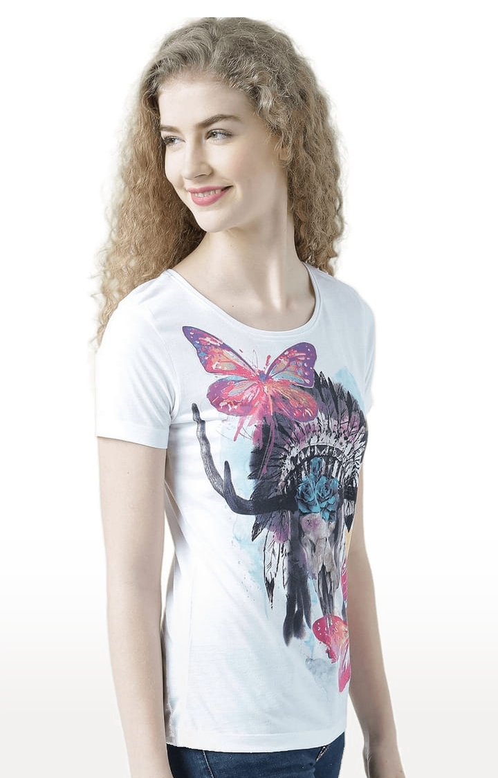 Women's White Printed Regular T-Shirt