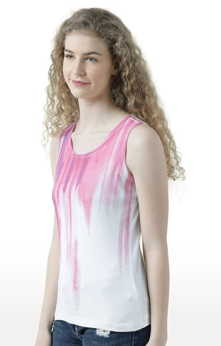 Women's White & Pink Printed Tank Top