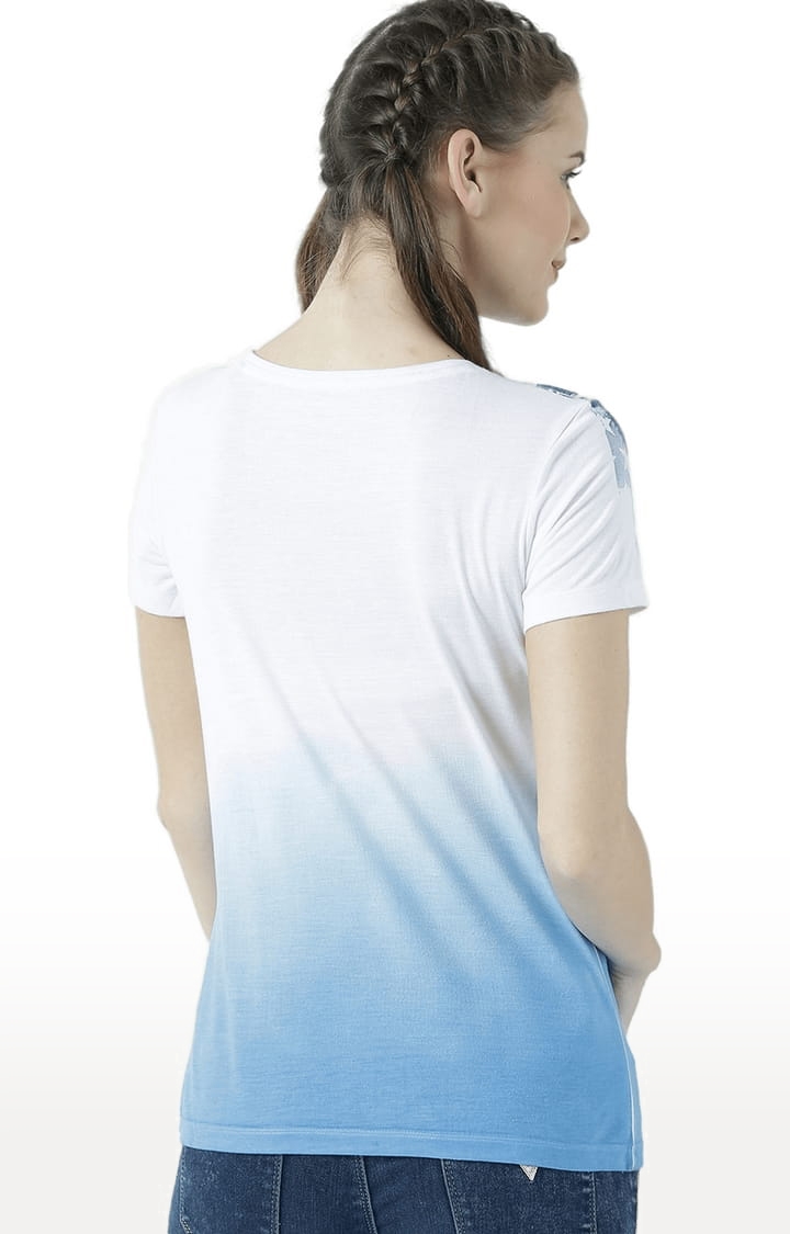Women's White & Blue Printed Regular T-Shirt