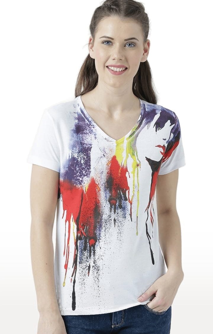 HUETRAP | Women's White Printed Regular T-Shirt