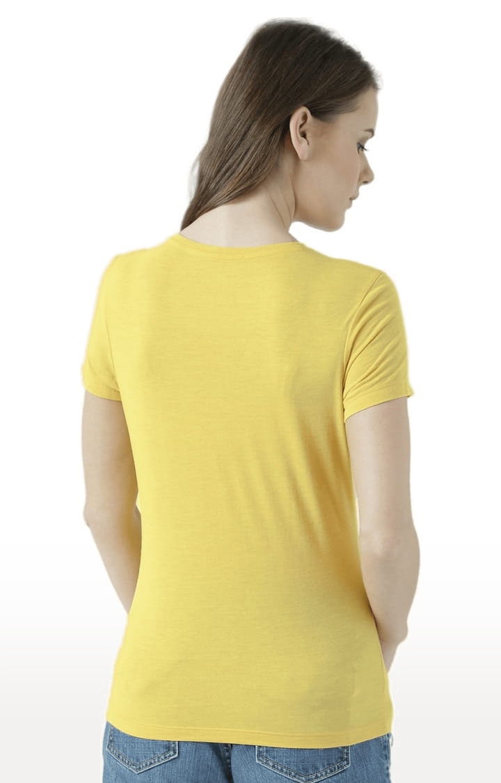 HUETRAP | Women's Yellow Cotton Printed Regular T-Shirt 3