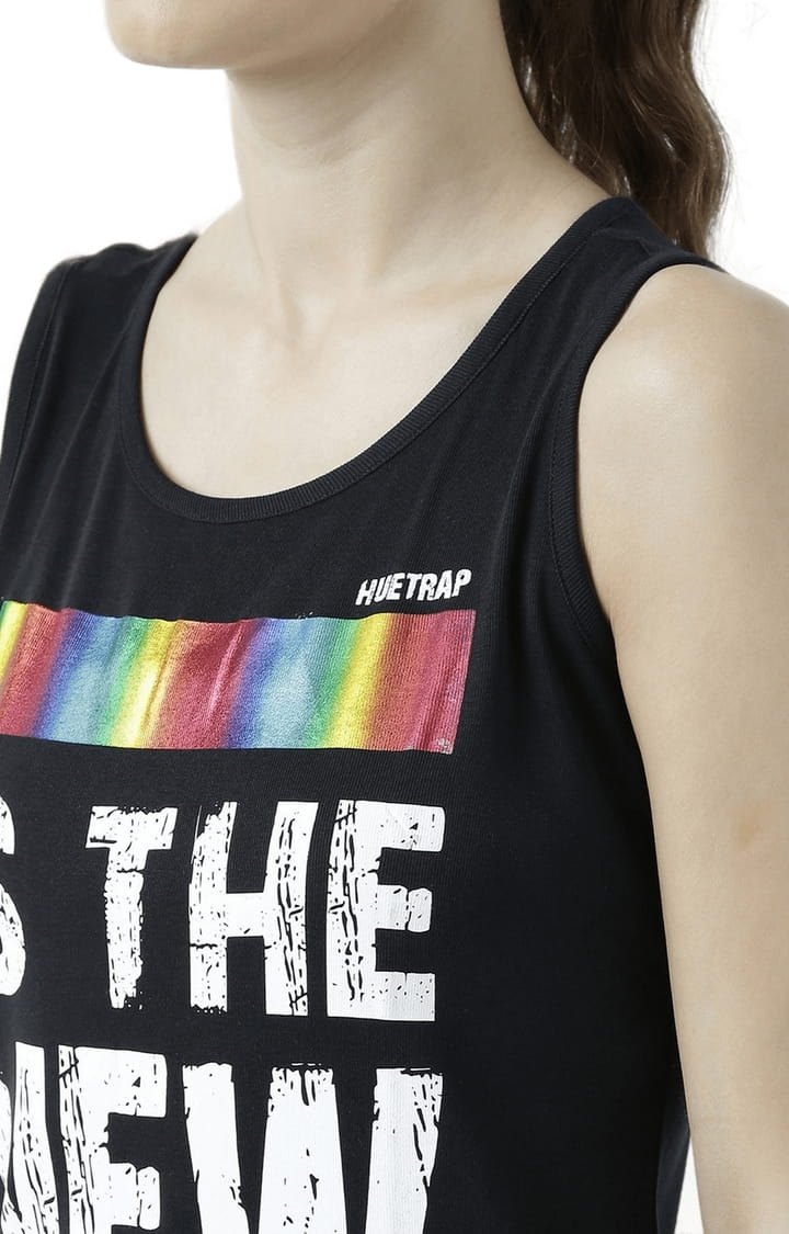 Women's Black Typographic Tank Top