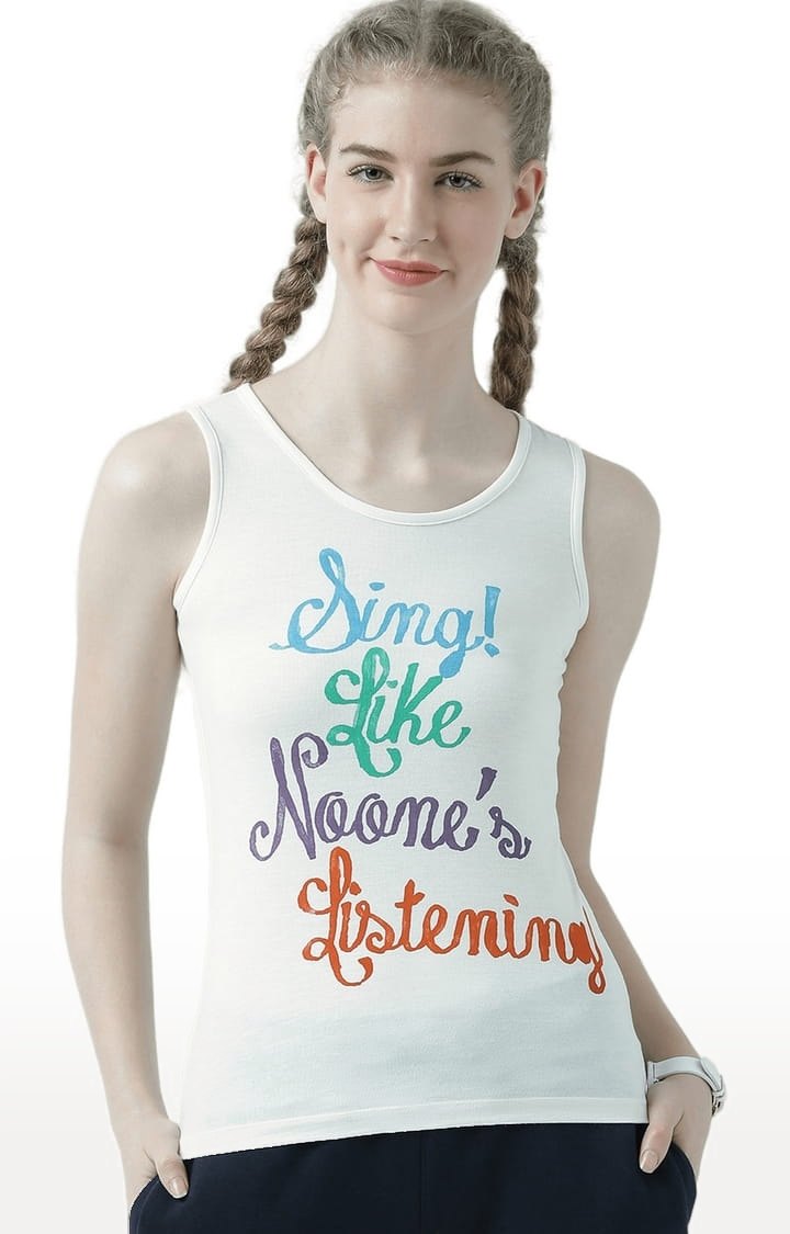 HUETRAP | Women's Off White Typographic Tank Top