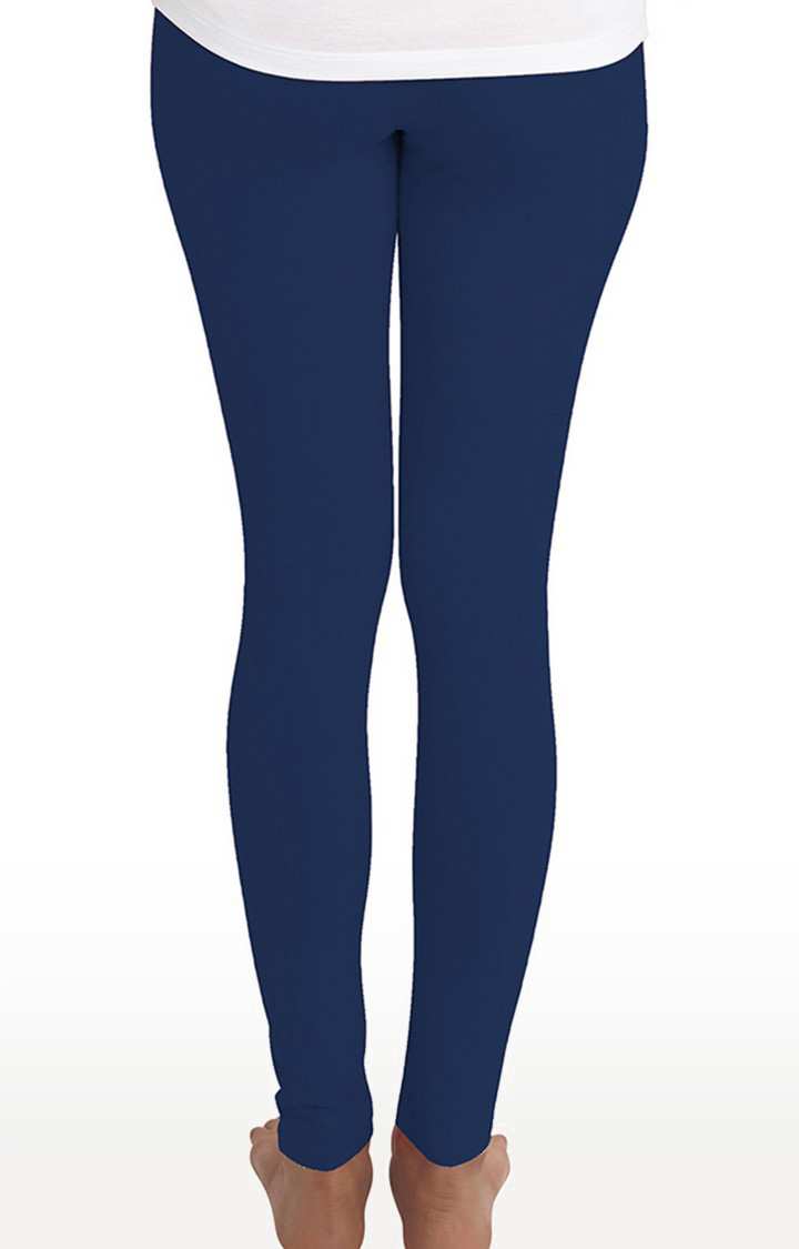 Women's Blue Cotton Solid Leggings