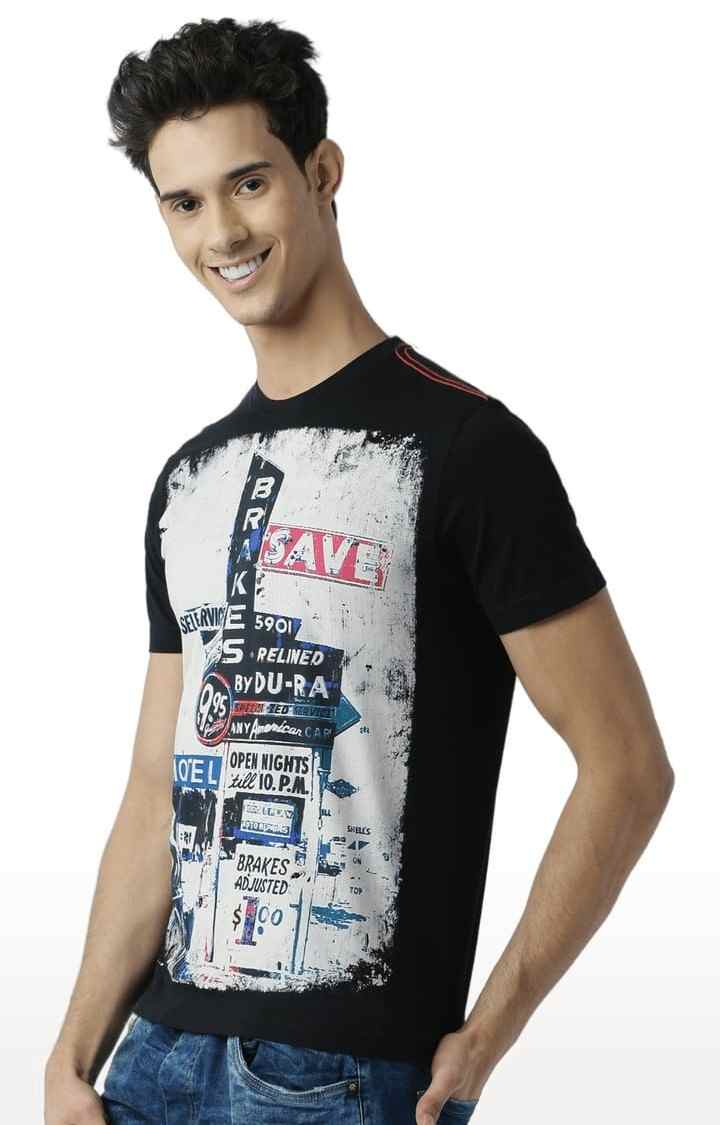 Men's Black Printed Regular T-Shirt