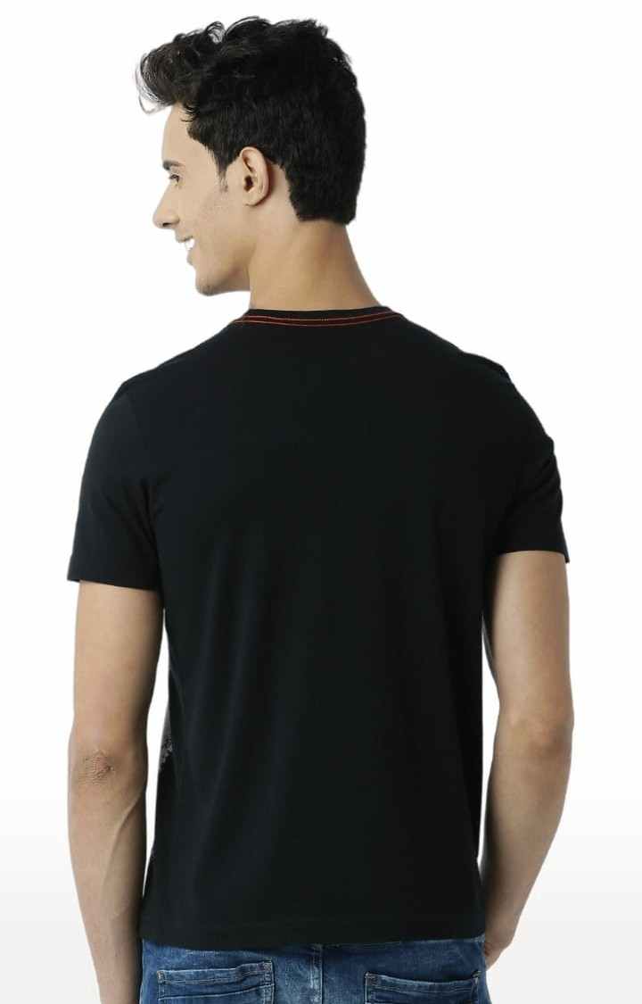 Men's Black Printed Regular T-Shirt