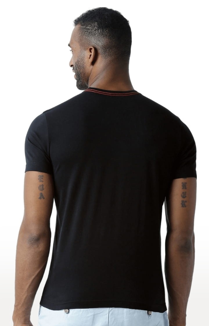 Men's Black Typographic Regular T-Shirt
