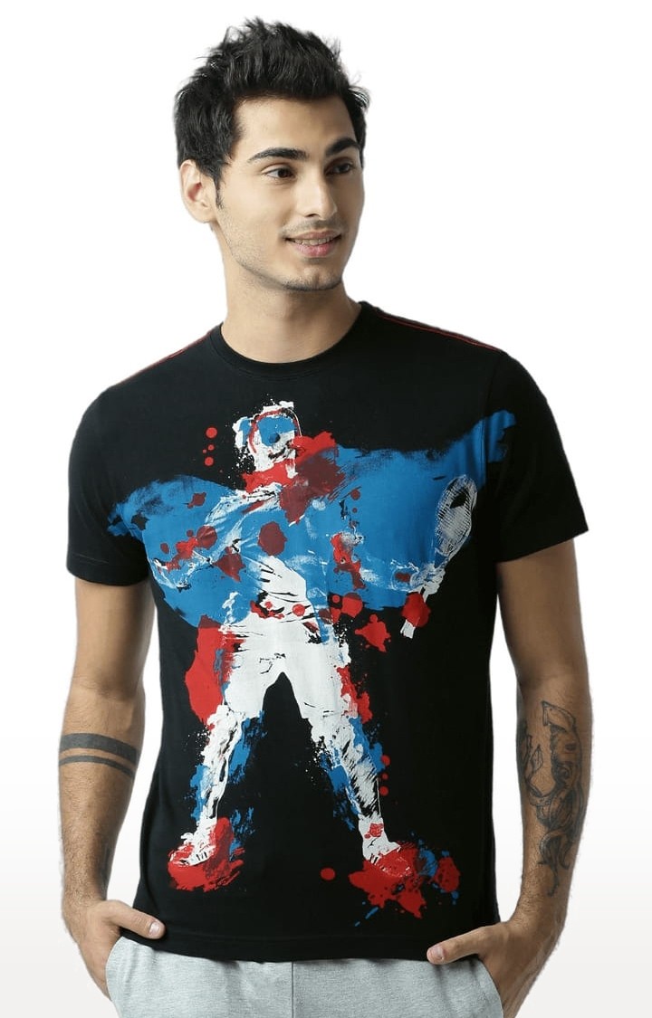 Men's Black Printed Regular T-Shirt