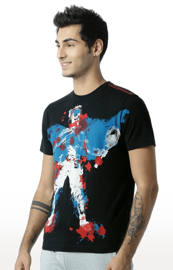 Men's Black Printed Regular T-Shirt