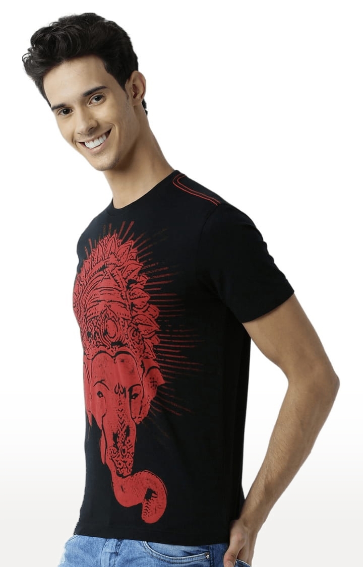 Men's Black Graphics Regular T-Shirt