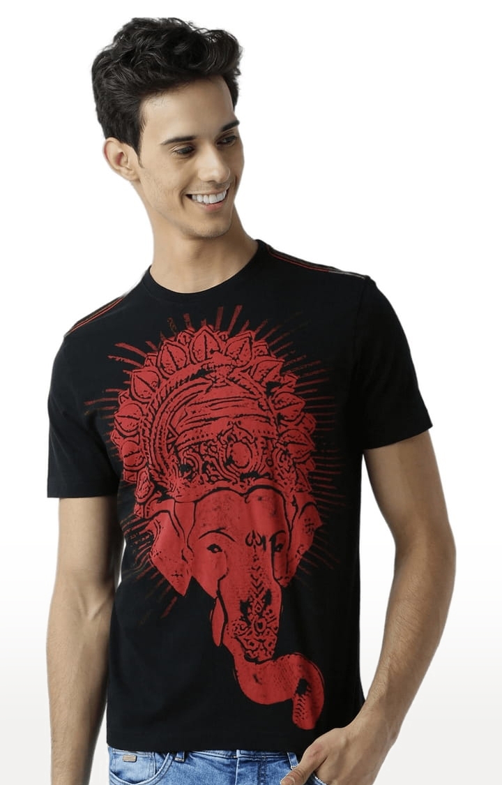 Men's Black Graphics Regular T-Shirt