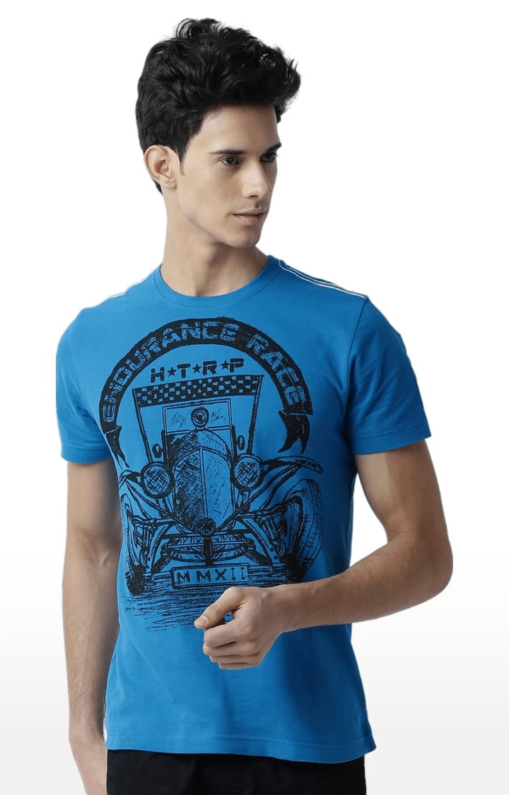 Men's Blue Printed Regular T-Shirt