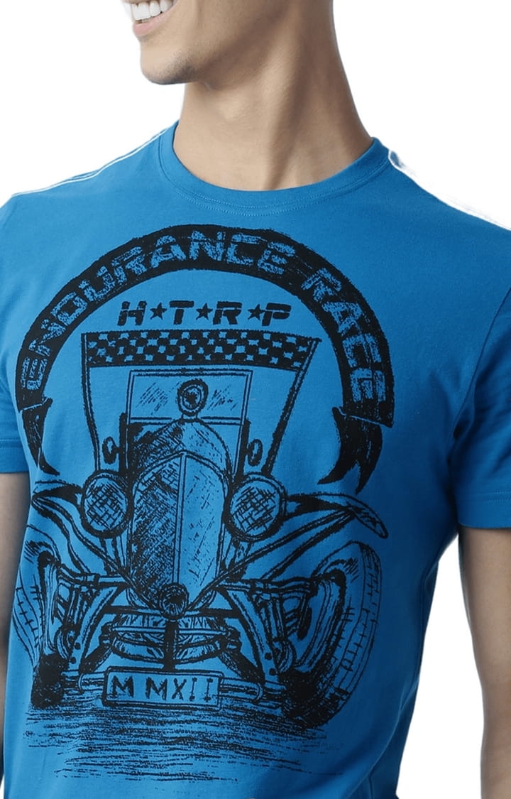 Men's Blue Printed Regular T-Shirt