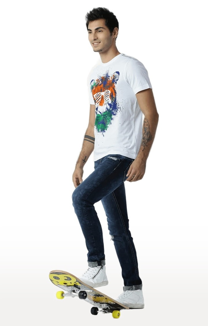 Men's White Printed Regular T-Shirt