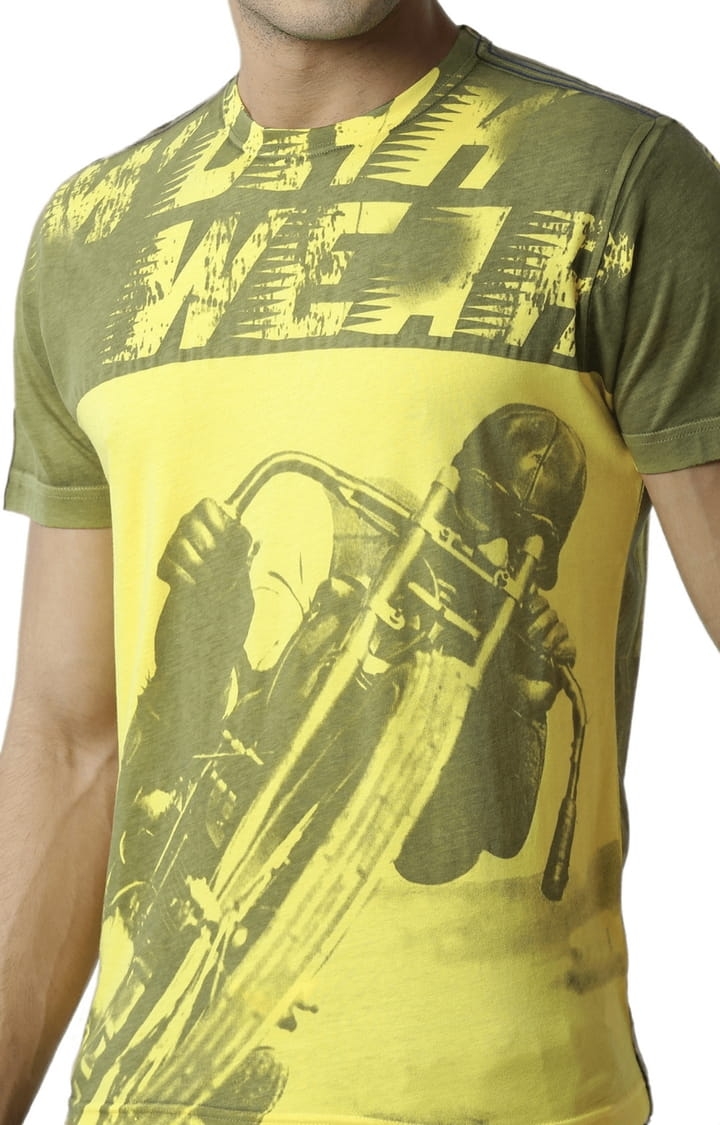 Men's Yellow Printed Regular T-Shirt