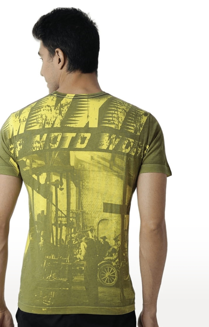 Men's Yellow Printed Regular T-Shirt