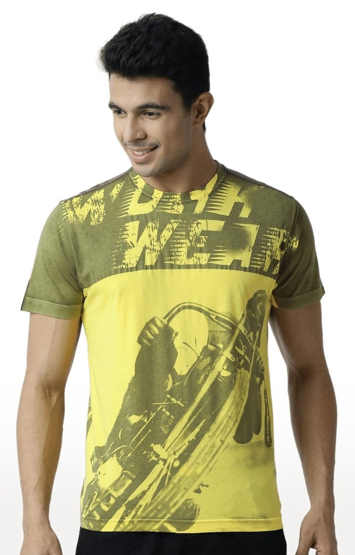 HUETRAP | Men's Yellow Printed Regular T-Shirt