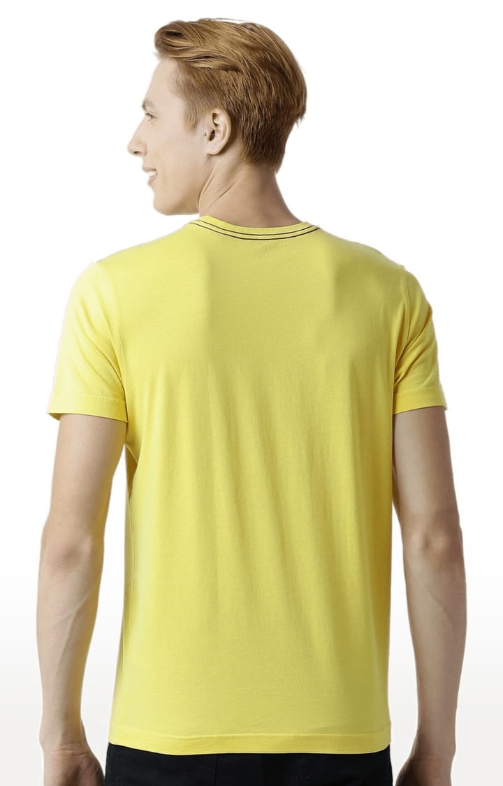 HUETRAP | Men's Yellow Cotton Typographic Printed Regular T-Shirt 3