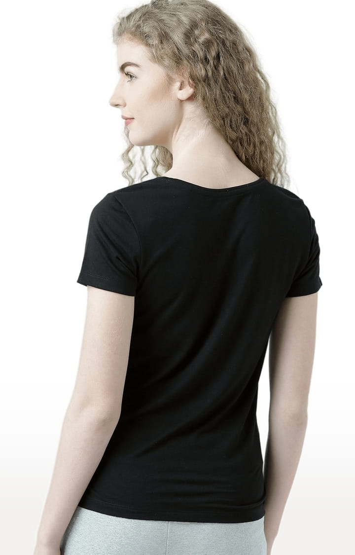 HUETRAP | Women's Black Cotton Printed Regular T-Shirt 3