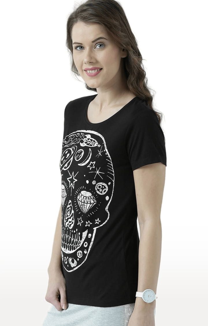 Women's Black Graphics Regular T-Shirt