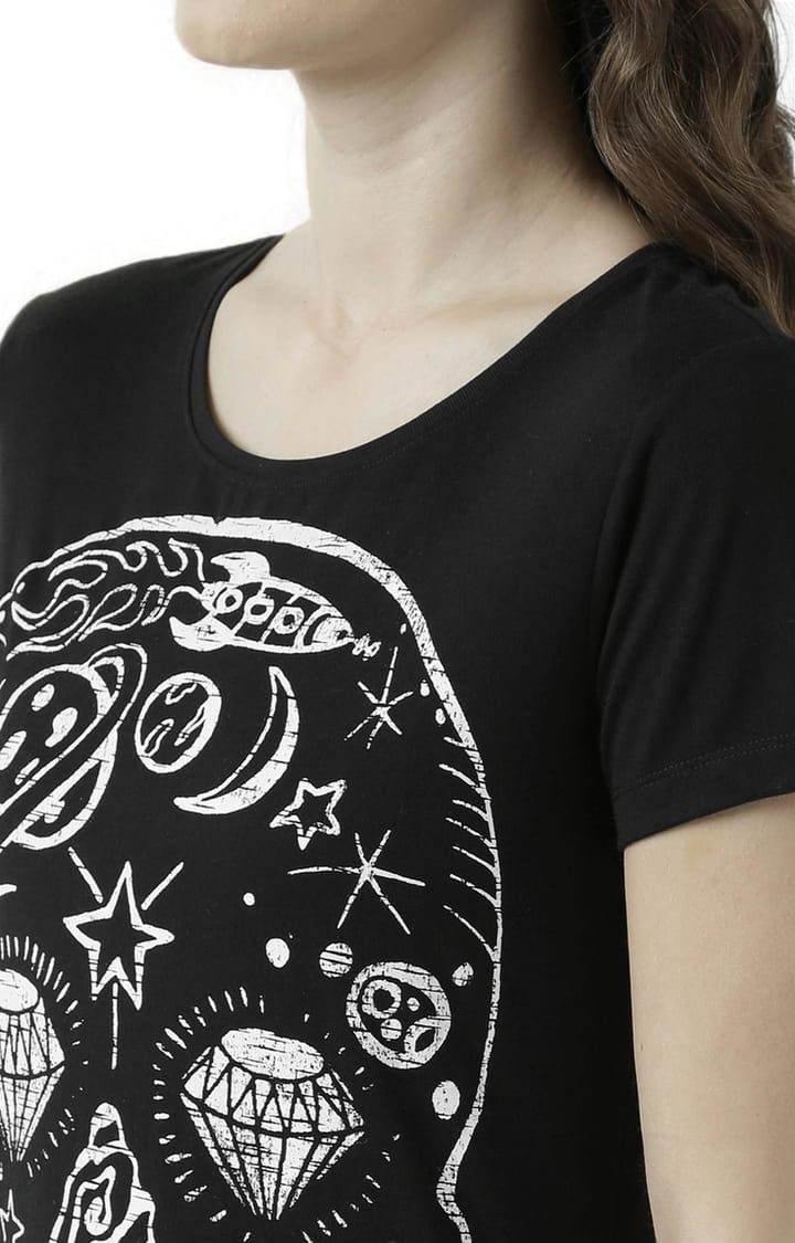 Women's Black Graphics Regular T-Shirt